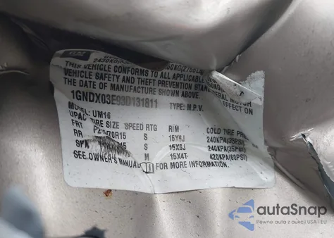 2003 Chevrolet Venture Ls z USA, uszkodzony, nr VIN 1GNDX03E93D131811